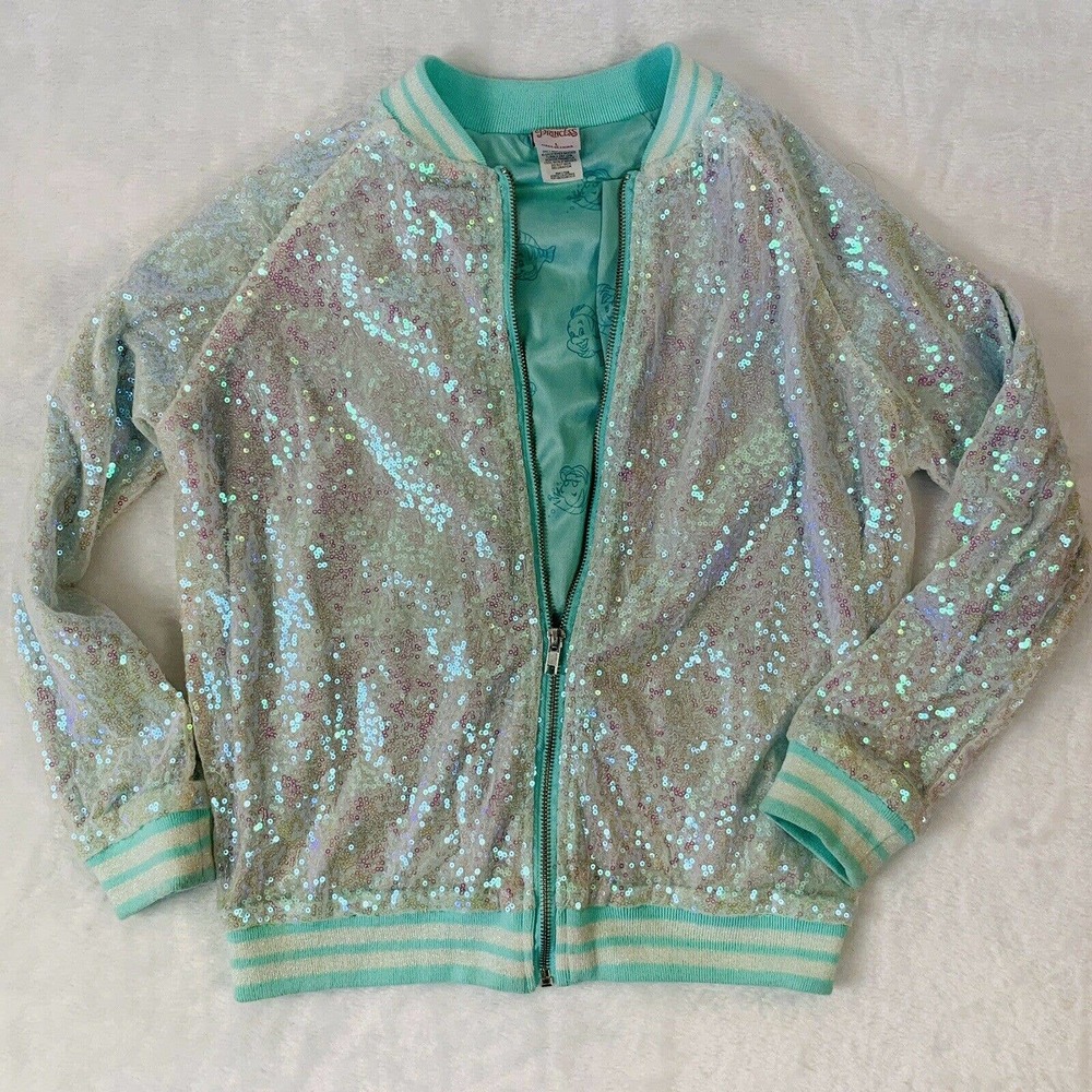 Disney Princess Little Mermaid Sequin Jacket Sz Large Girls Coat Ariel Flounder